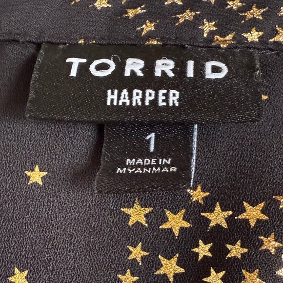 Torrid Harper Black & Gold V-Neck Top Size 1 - Picture 5 of 8